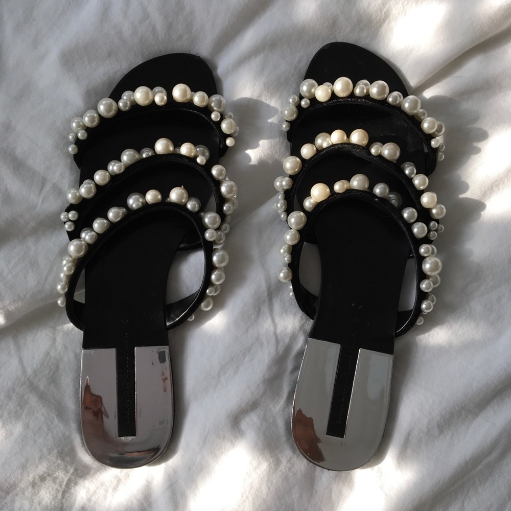 ZARA Beaded Slides with Pearl Beads